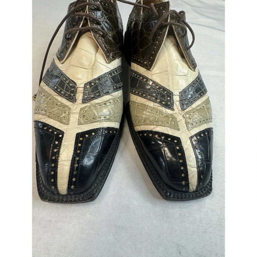 Mauri Genuine Alligator Shoes Men's Vintage Multi-Color Oxfords Italian 10M